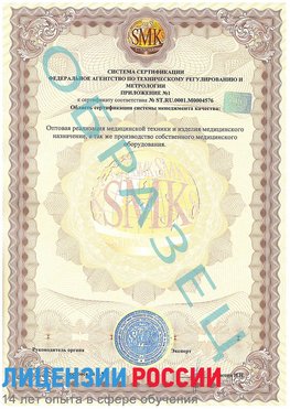 Образец сертификата соответствия (приложение) Новоуральск Сертификат ISO 13485